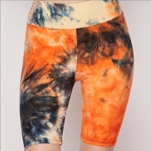 Tie Dye orange and black  biker shorts plus size